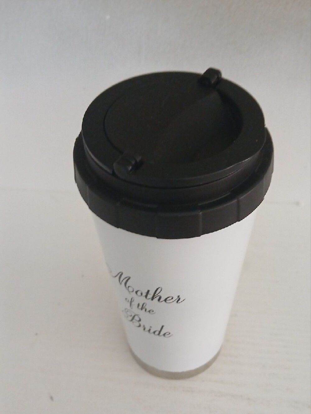 Mother of the Bride White Travel Tumbler with Black Lid - Picture 3 of 3
